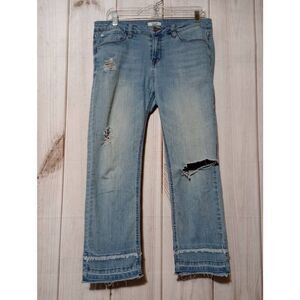 Kenzie Jeans Ladies 10 30 Straight Leg Raw Hem Distressed Light Wash‎